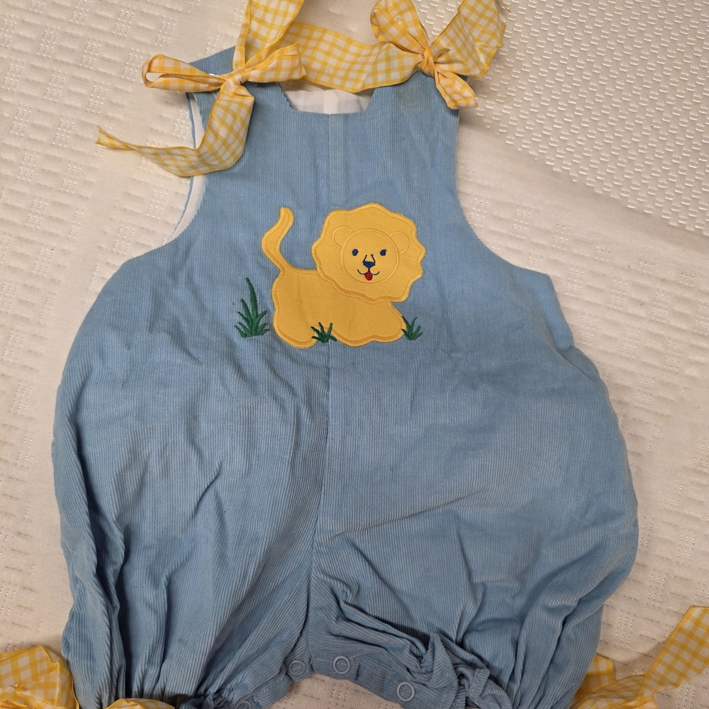 Blue Baby One-Piece Romper with Yellow Lion Applique
